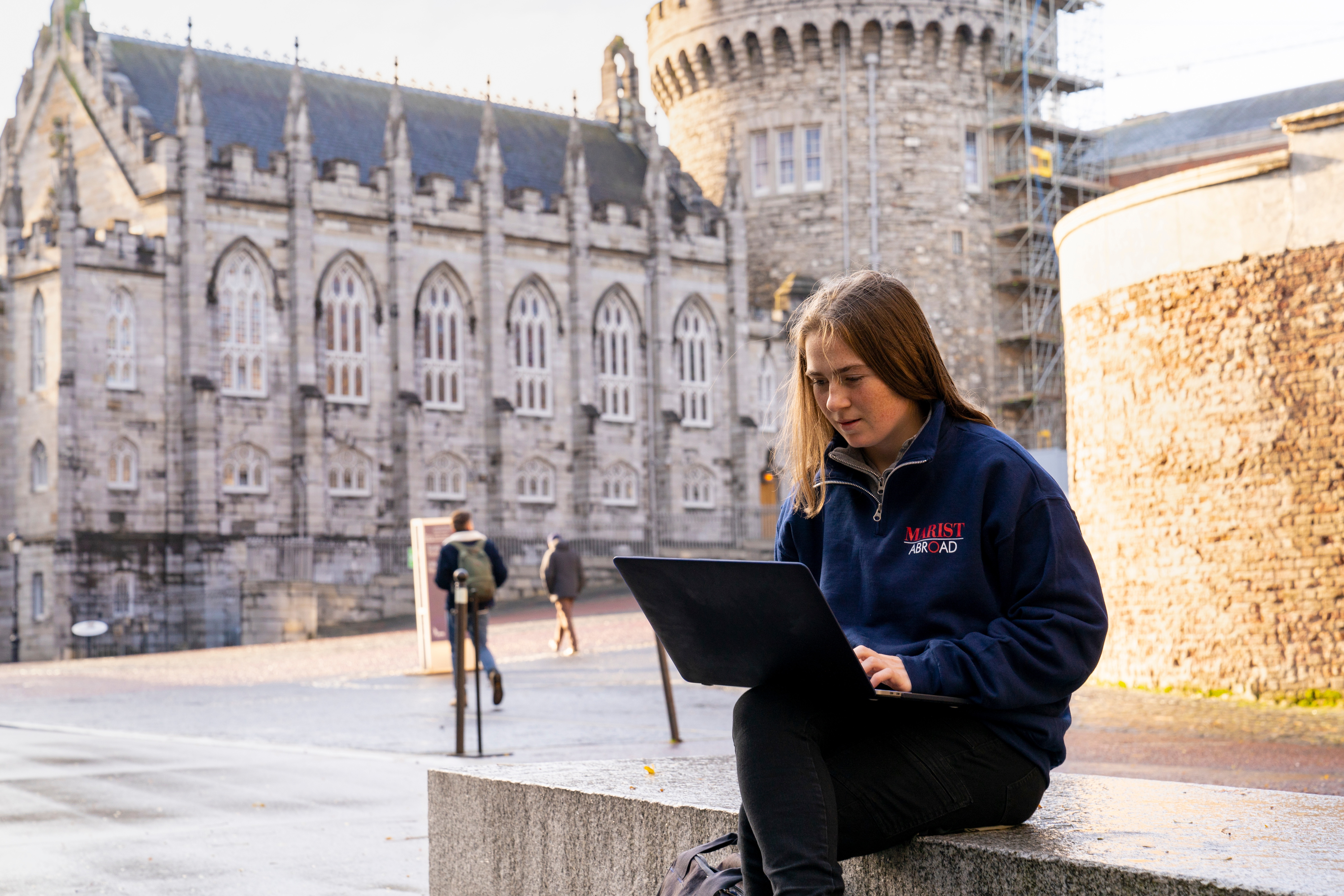 Marist student studying on a laptop in Dublin, Ireland