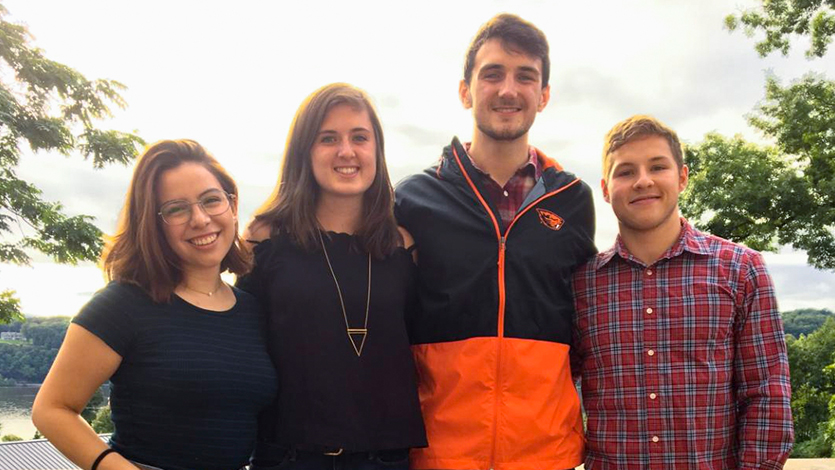 (l-r) Rebecca Lopez ’21, Amy Pitts ’20, Tadd Bindas ’19, and Christopher Schlappich ’19