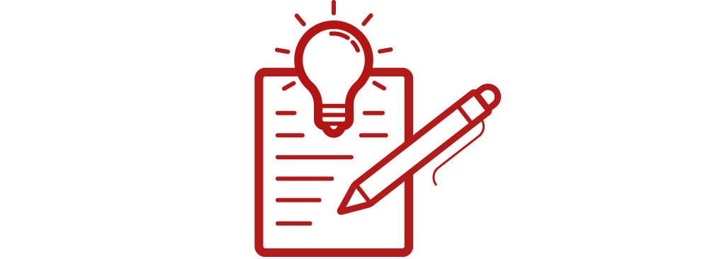 Image of a clipboard with a light bulb and pen icon.