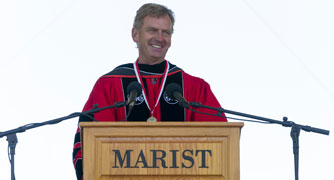 Image of President Kevin Weinman delivering his inaugural address.