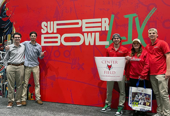 Image of sports communication students covering Super Bowl Week in New Orleans.