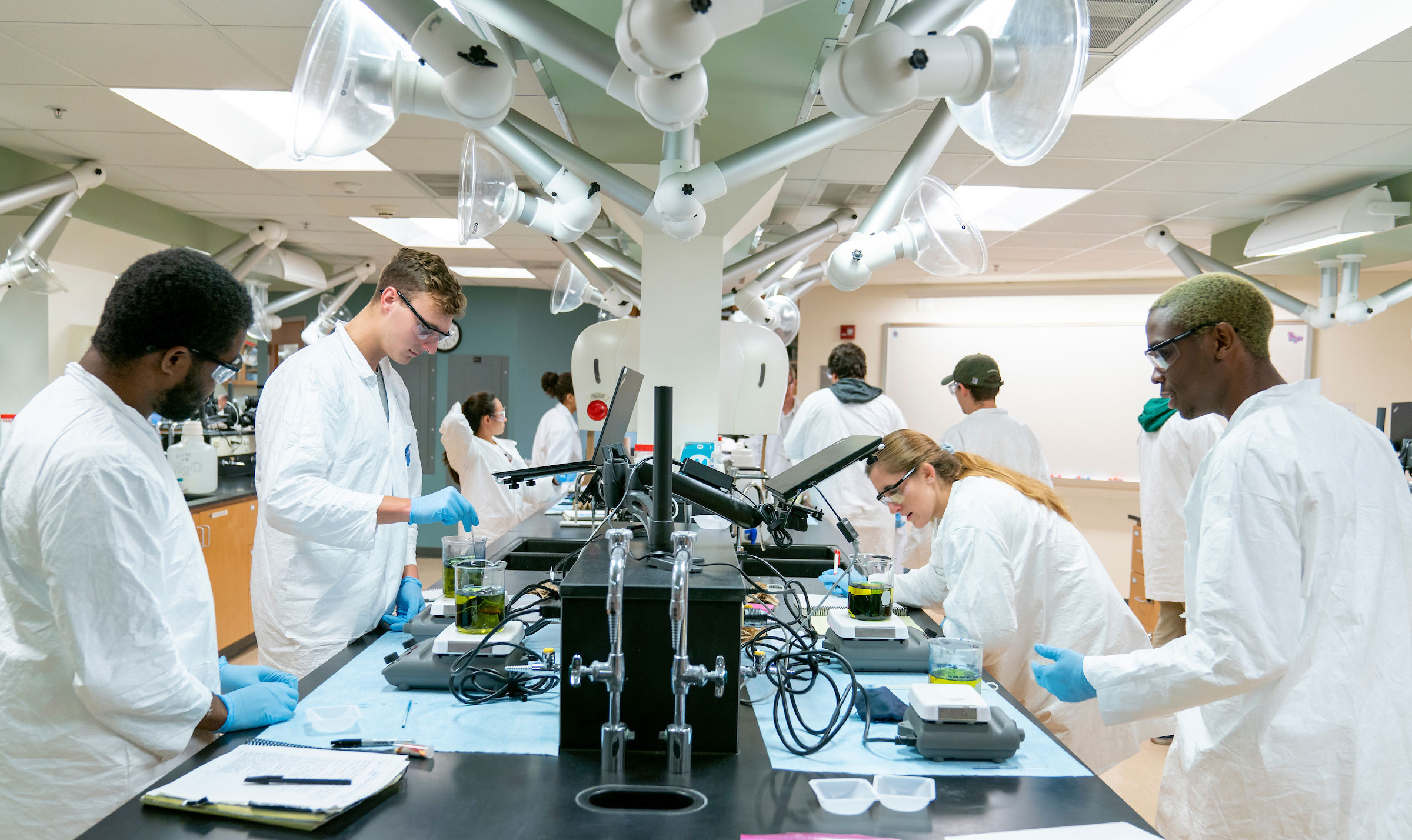 Image of students working in a chemistry lab.