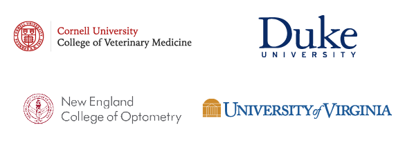 Logos of Biology graduate school locations: Cornell University School of Veterinary Medicine, Duke University Graduate Program in Physical Therapy, New England College of Optometry, University of Virginia Graduate Program in Physical Therapy, Temple University Dental School