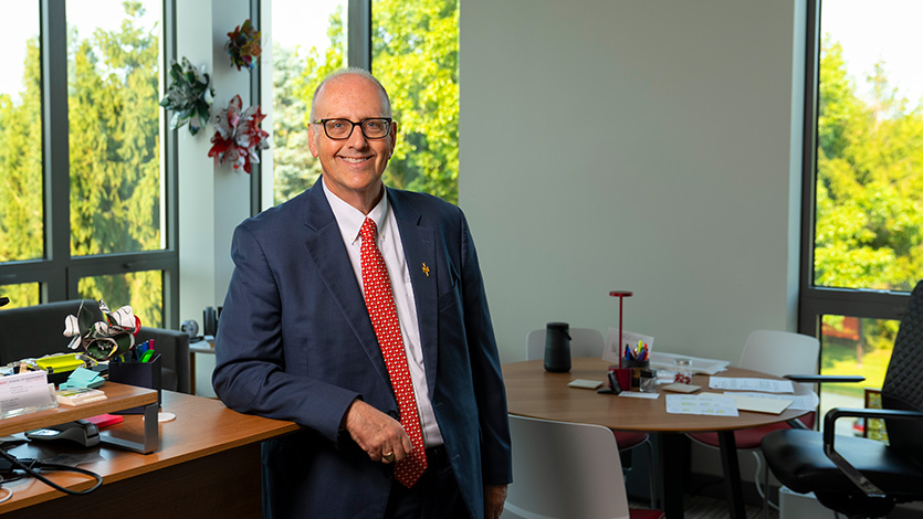 Dean Lamb in his new Dyson Center office. Photo by Carlo de Jesus/Marist College. 