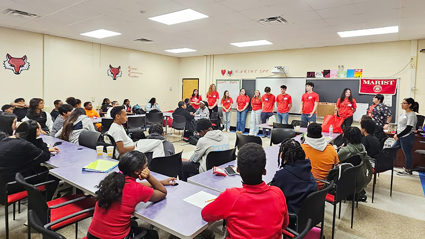 Image of Marist Liberty Partnerships Program (LPP) mentors at Poughkeepsie High School.