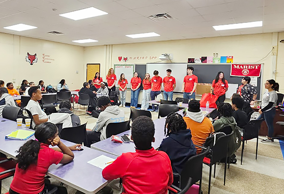 Image of Marist Liberty Partnerships Program (LPP) mentors at Poughkeepsie High School.