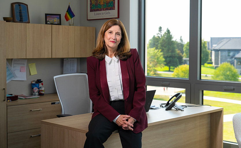 Dean Gatins in her new Dyson office. Photo by Carlo de Jesus/Marist College. 