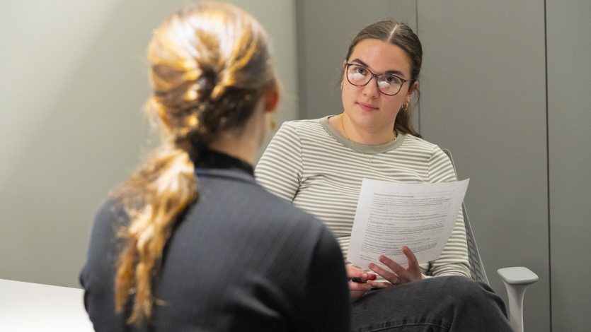 Image of School of Social and Behavioral Science students practicing social work methods.