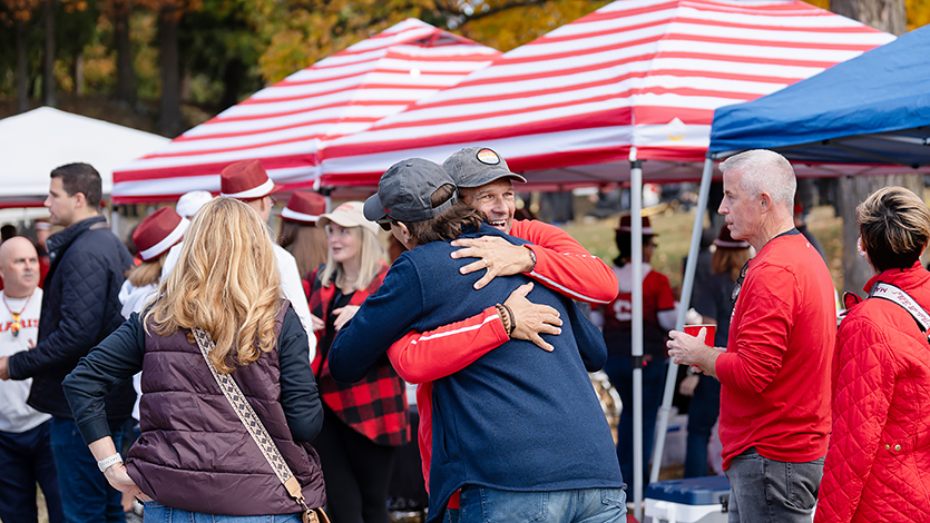 Image of McCann Center parking lot tailgate on Saturday during Homecoming & Reunion Weekend.