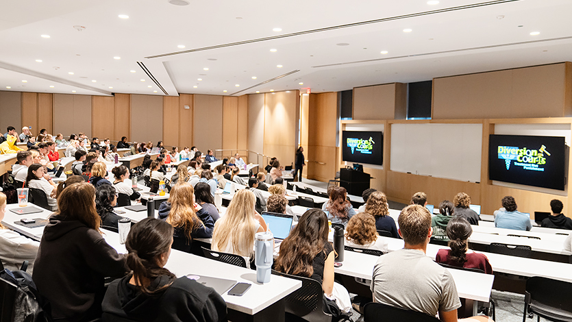 Image of students at the film screening in the Dyson Center.