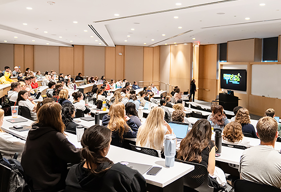 Image of students at the film screening in the Dyson Center.