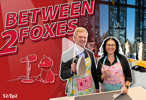 Image of Kevin Weinman and Sonia Roy with Between 2 Foxes logo and 