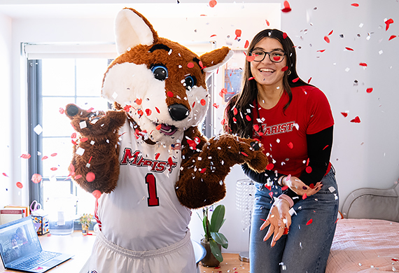 Image of student advocate Megan Doshi with Frankie.