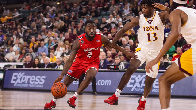 Marist Guard Noah Harris in the MAAC Championship against Iona/Photos by Kira Crutcher/Marist College