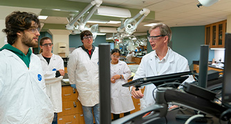 Image of students with their professor in a Marist laboratory