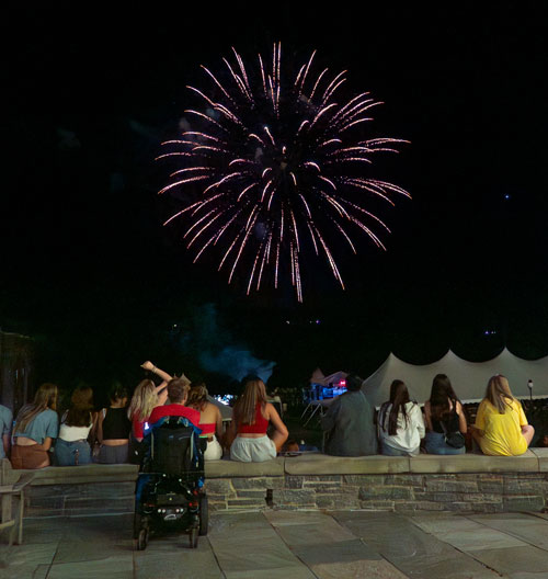 Image of fireworks at the annual community block party that begins the academic year.