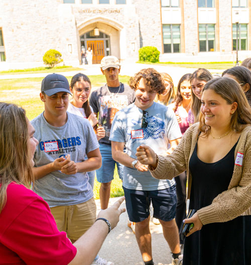 Image of students engaging during an orientation event.