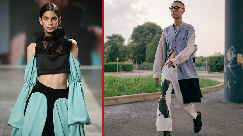 Fashion by Fabrizio Bennici (left) and Claudia Giovenzania (right).