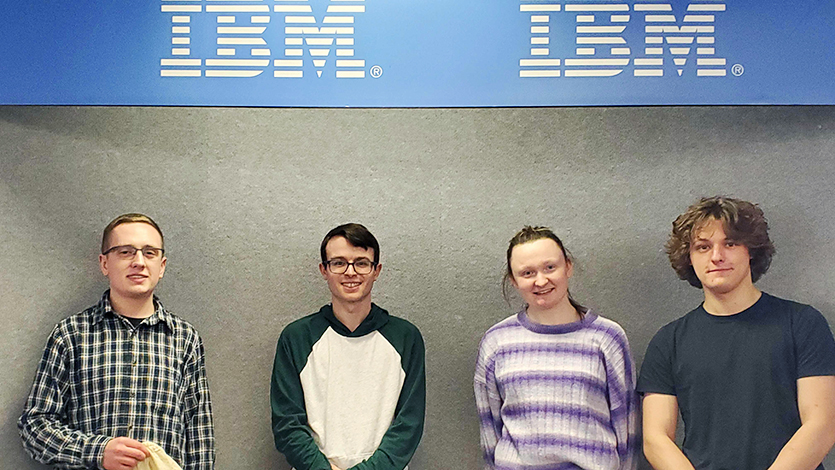 Image of four of the Marist/IBM interns who participated in the project. From left to right: Ian Marsh ’24, Kyle Courounis ’25, Lillian McPadden ’25, and Evan Spillane ’25