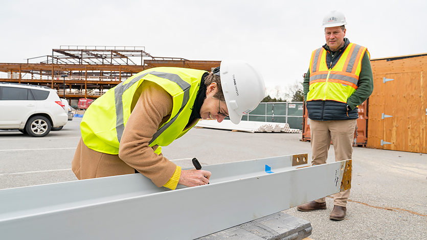 Image of Dr. Kodat at Dyson Center construction site. 