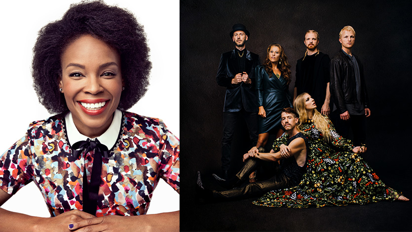 Images of Amber Ruffin (left) and Delta Rae (right).