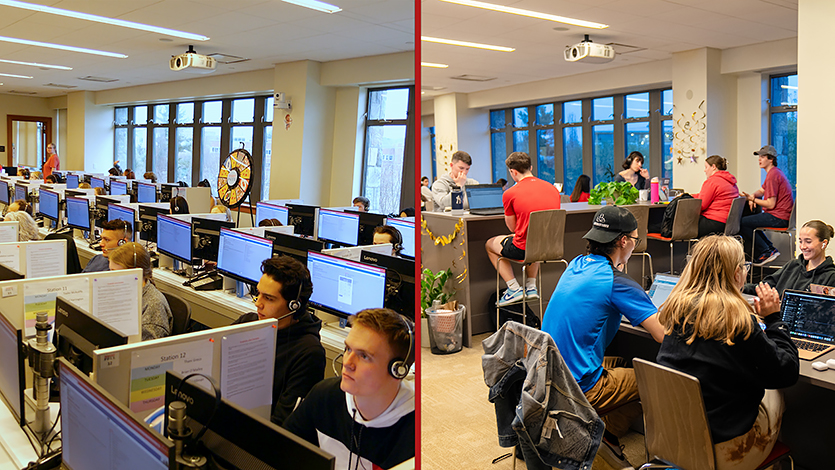 Side-by-side images of Marist Poll office, before and after renovation.