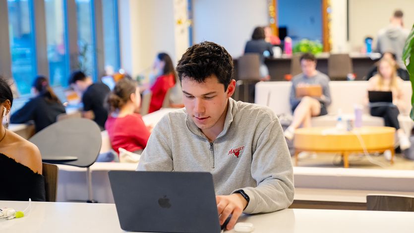 Image of Ethan Solury '26 working at the Marist Poll.