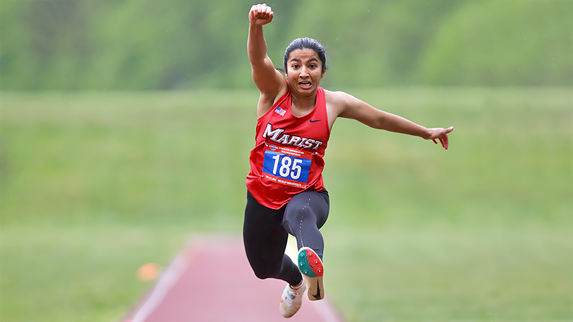 Image of Kiana Pathirana ’25 competing in the triple jump.