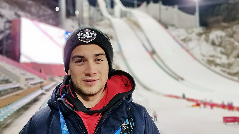 Image of Todd Bivona '07 at the 2018 Winter Olympics in Pyeongchang.