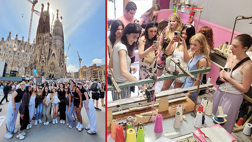 Marist students exploring historic infrastructure and global fashion trends in Spain. 