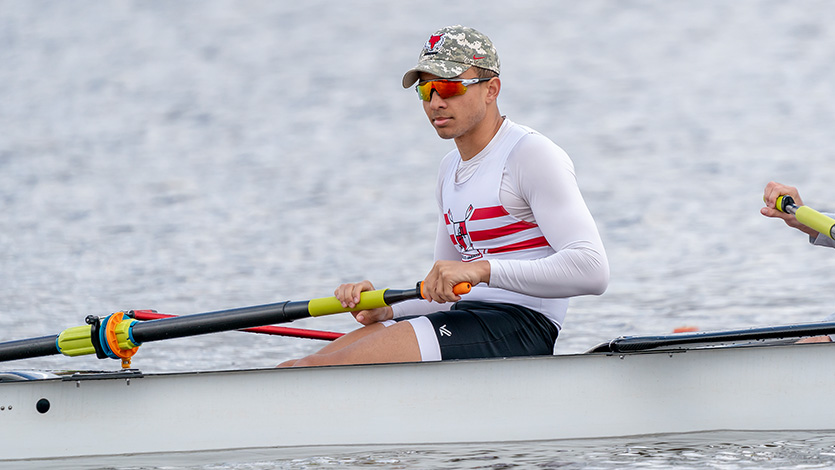 Image of Jordan Irving rowing at Marist.