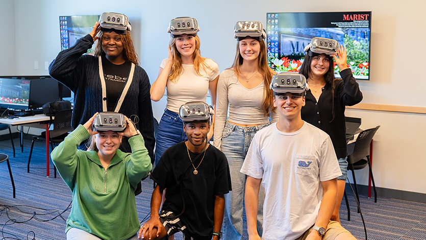  Students use new virtual reality equipment and iMotions programming for marketing research in the Marketing Lab on the second floor of the Dyson Center, under the guidance of Dr. Mohammadali Koorank Beheshti, Assistant Professor of Marketing.  