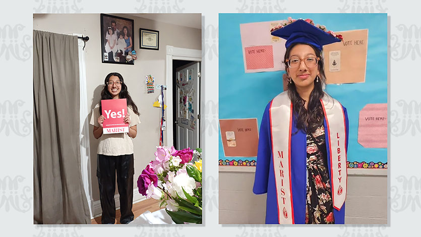 Side-by-side image of Andrea Martinez-Lopez's acceptance to Marist and graduation from Poughkeepsie High School.