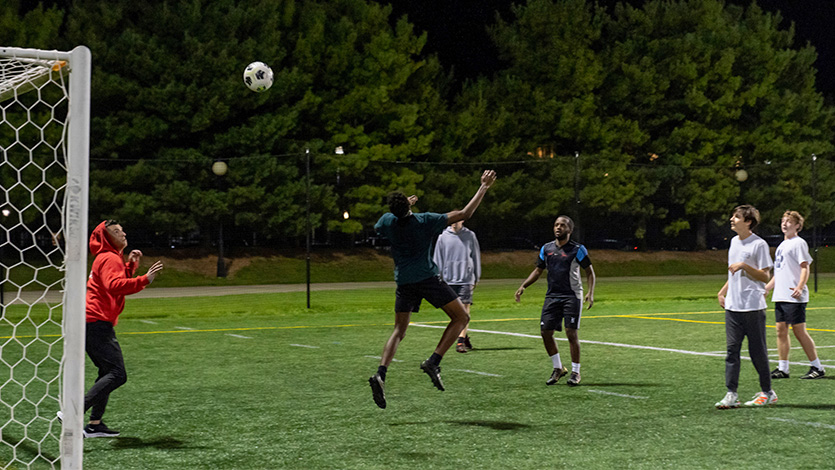 Image of students playing intramural soccer.