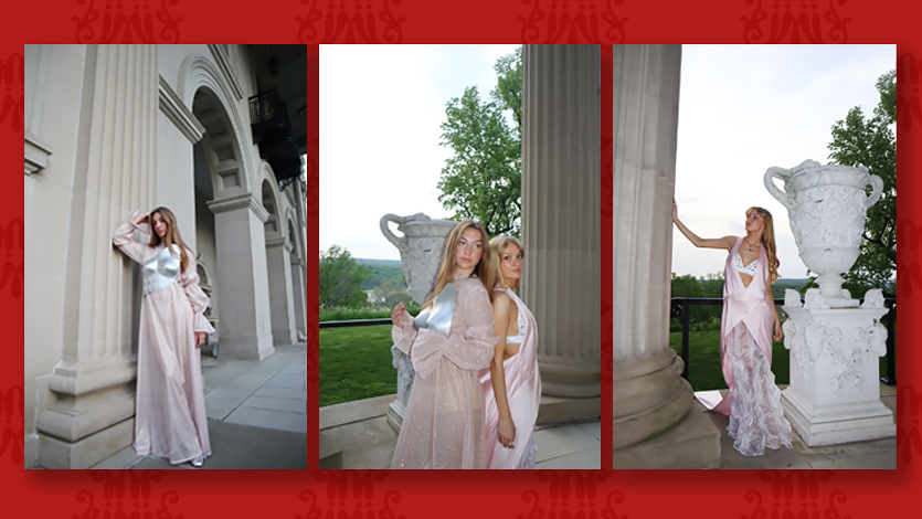 Image of Marist students model designs from Brielle’s collection “Fight Like Her” at the Vanderbilt Mansion.