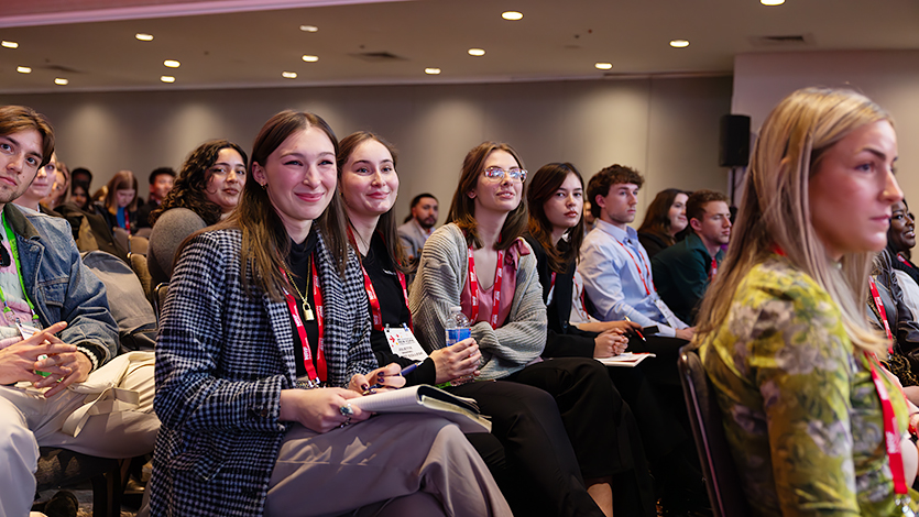 Image of Marist students listen to the top retail executives share their experiences at the industry panel. 