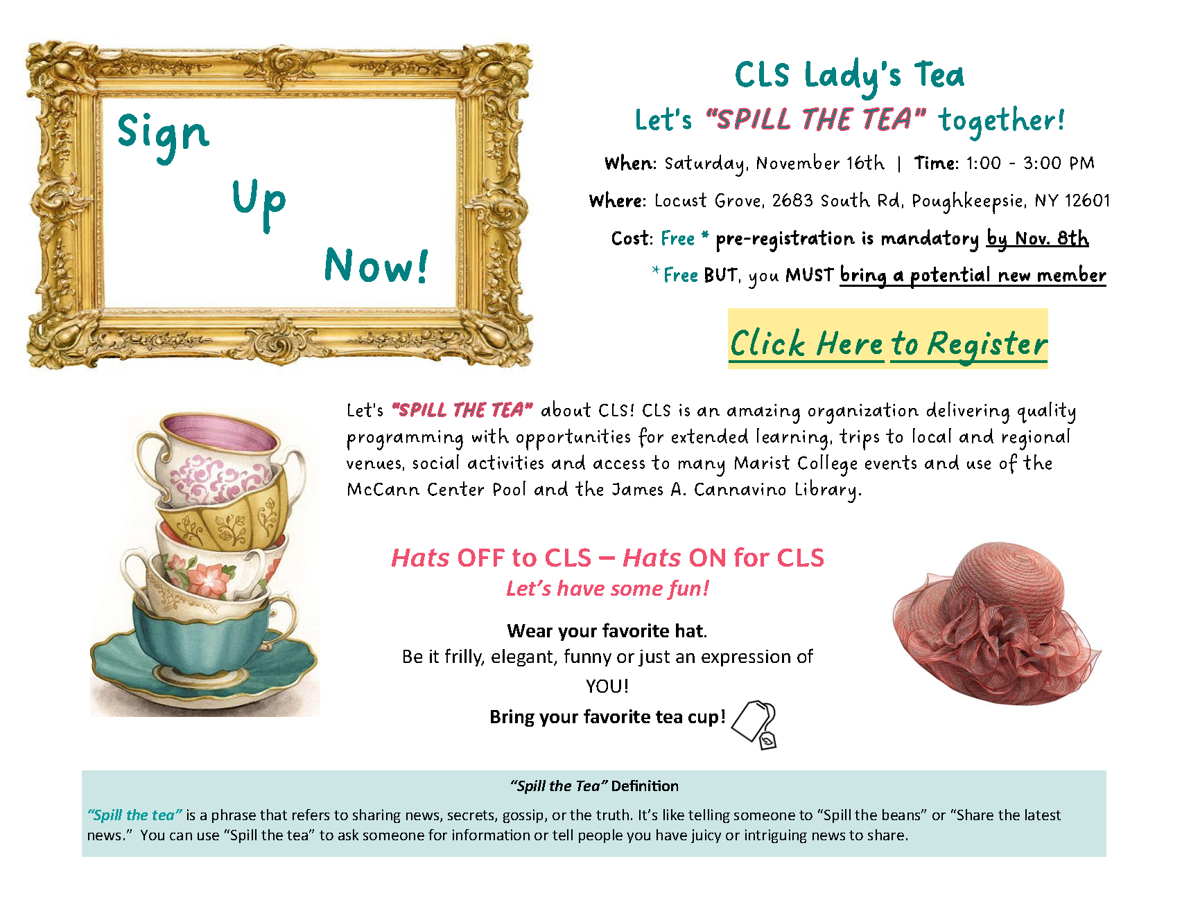 Flyer for the CLS Lady's Tea