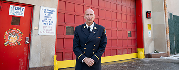 Image of Jack Oehm visiting his former firehouse.