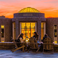 Image of the Marist rotunda during an iconic sunset.