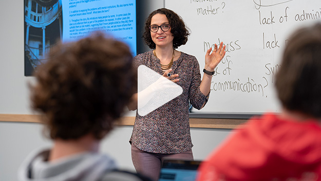 Image of Patty Tarantello teaching with "play" icon.